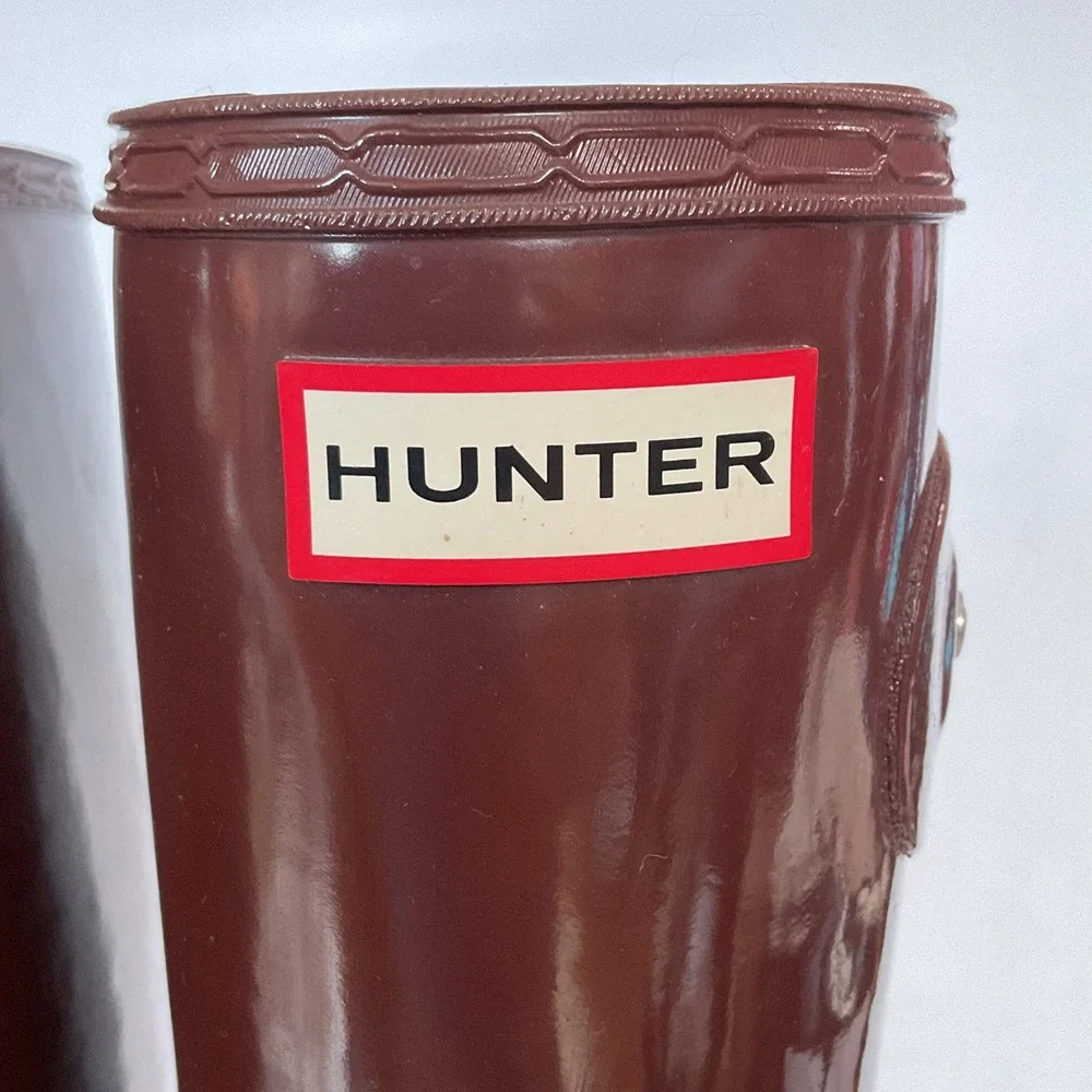 Hunter Original Tall Gloss Brown Rubber Rain Boots Womens Size 10 Waterproof
